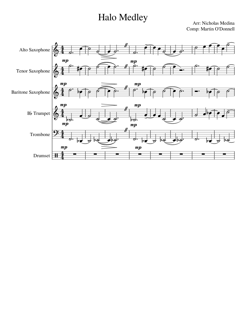 Halo Medley Sheet music for Alto Saxophone, Tenor Saxophone, Baritone
