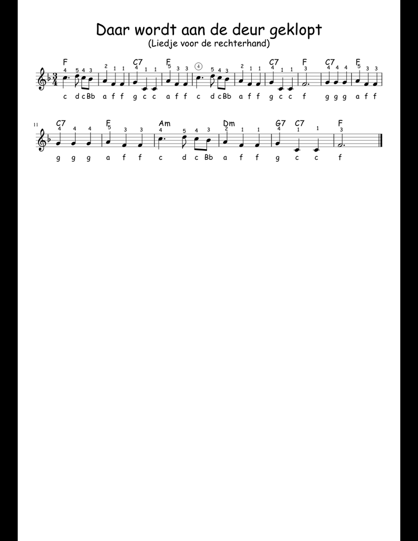 Daar wordt aan de deur geklopt (Liedje voor de rechterhand) sheet music ...