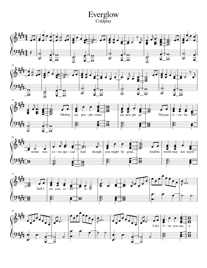 Everglow sheet music for Piano download free in PDF or MIDI