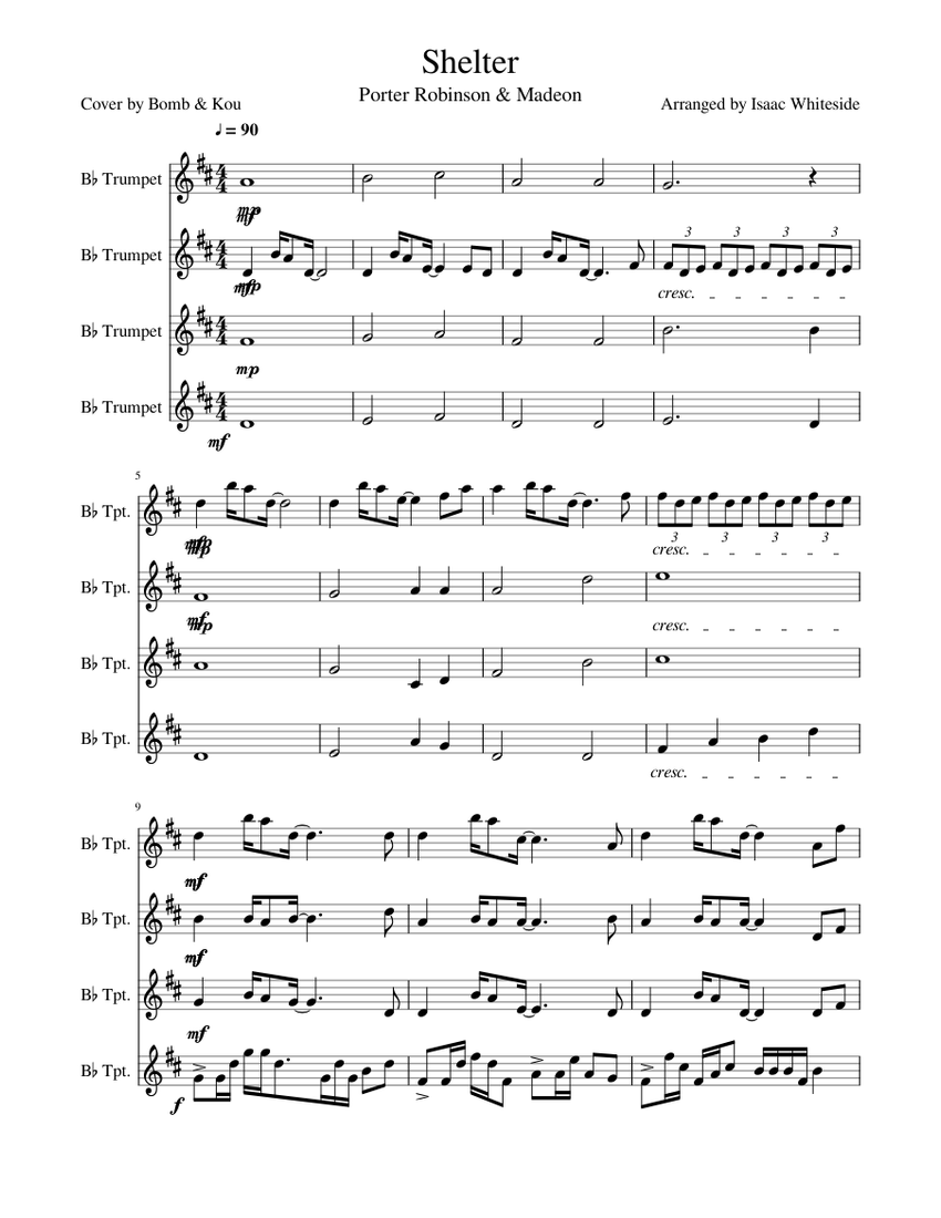Shelter Trumpet Quartet Sheet music for Trumpet (In B Flat) (Mixed