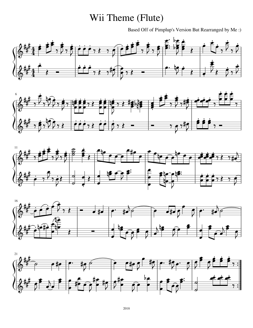 Wii Theme Flute sheet music for Piano download free in PDF or MIDI