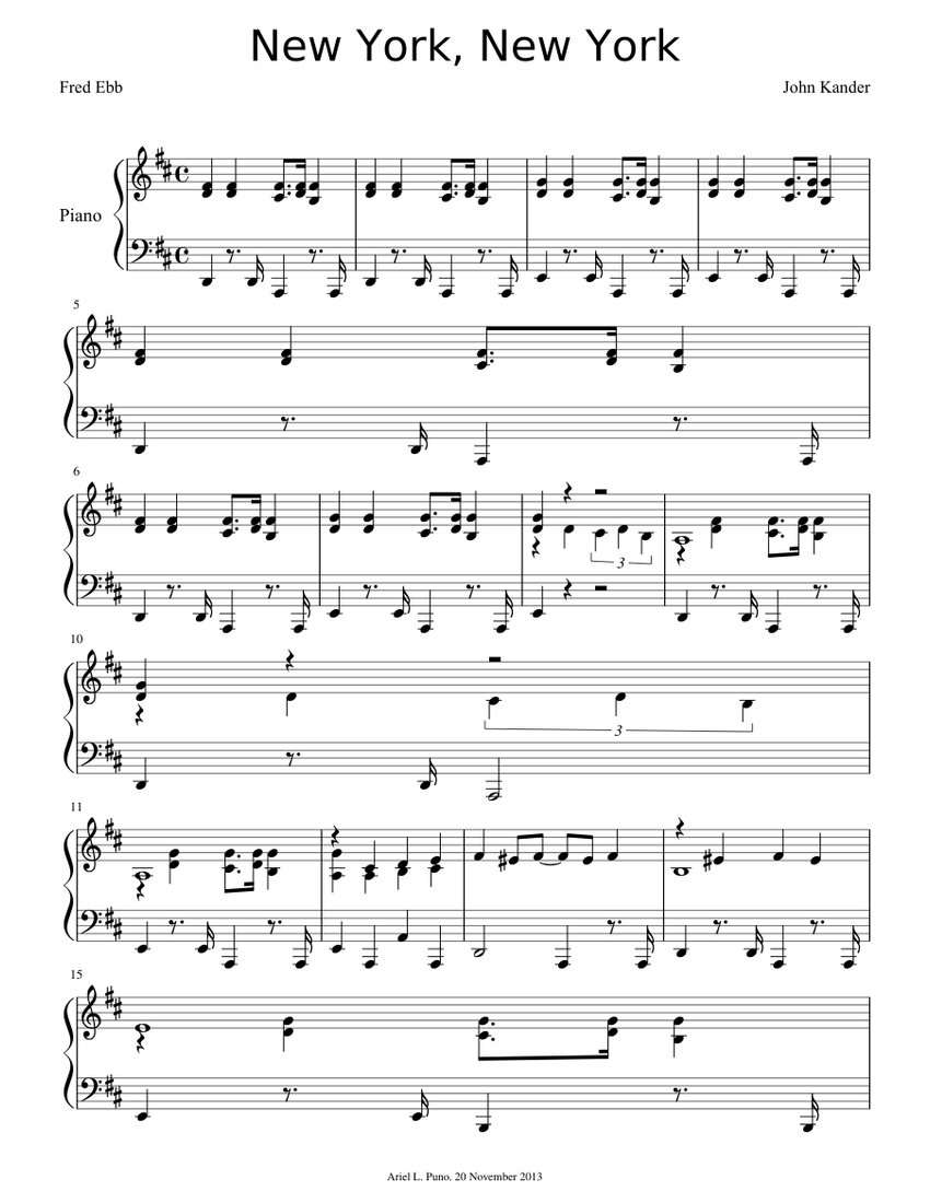 new york new york sheet music for piano  download free in