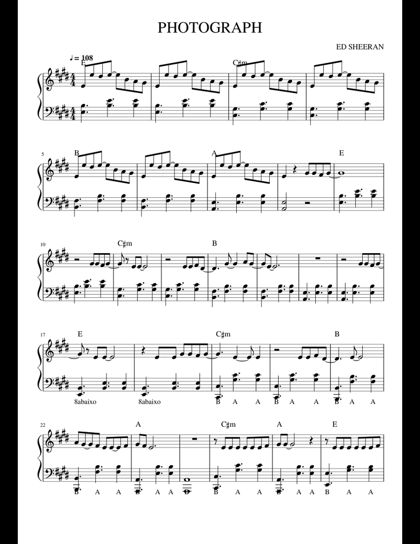 PHOTOGRAPH sheet music for Piano download free in PDF or MIDI