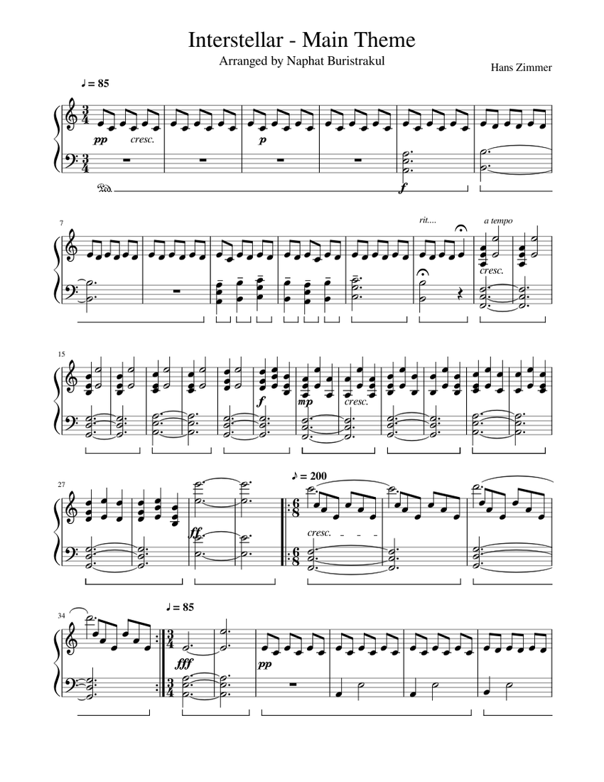 Interstellar - Main Theme Sheet music for Piano (Solo) | Musescore.com