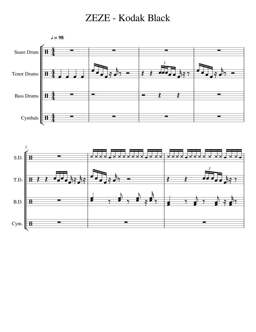 ZEZE Kodak Black sheet music for Percussion download free in PDF or MIDI
