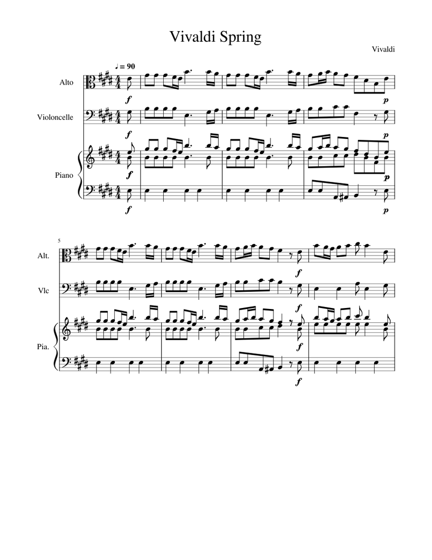 Vivaldi Spring sheet music for Piano, Viola, Cello download free in PDF
