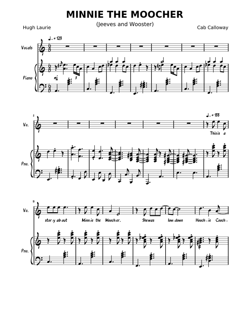Minnie the Moocher (Jeeves and Wooster) sheet music for Piano download free in PDF or MIDI