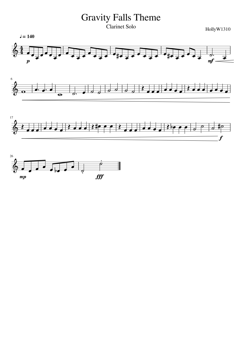 Gravity Falls Theme Sheet Music For Clarinet Download Free In
