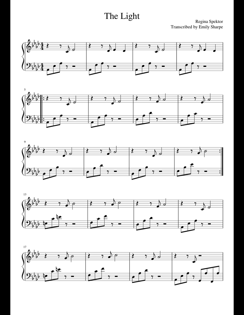 The Light Regina Spektor sheet music for Piano download free