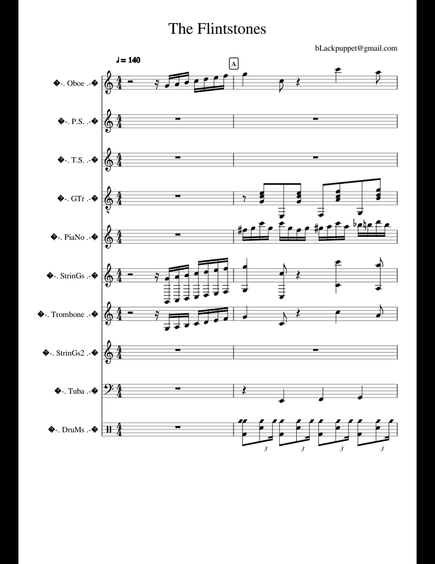 The Flintstones theme sheet music for Flute, Piano, Trombone, Strings download free in PDF or MIDI