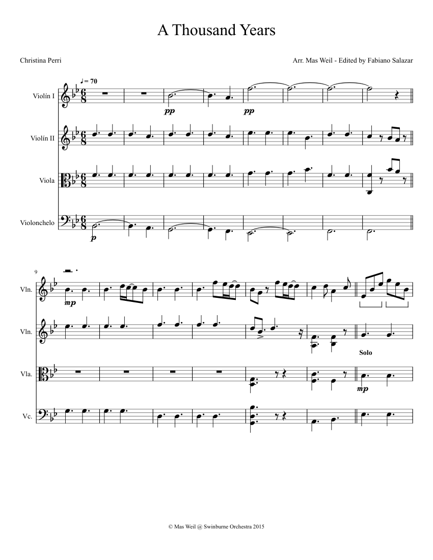 A Thousand Years Christina Perri - string quartet sheet ...