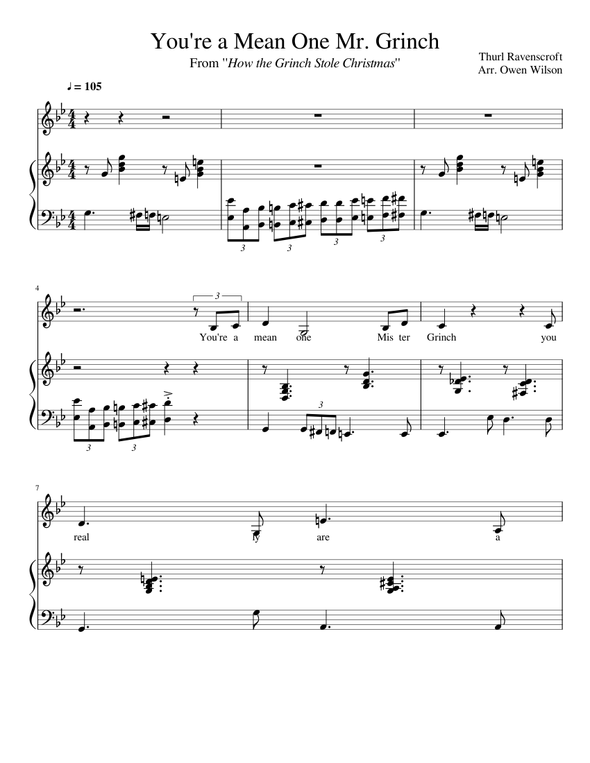 You're a Mean One Mr. Grinch sheet music for Piano, Voice download free