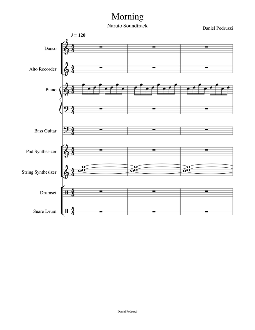 Morning Naruto Sheet music for Piano, Other Woodwinds, Recorder, Bass Download free in PDF