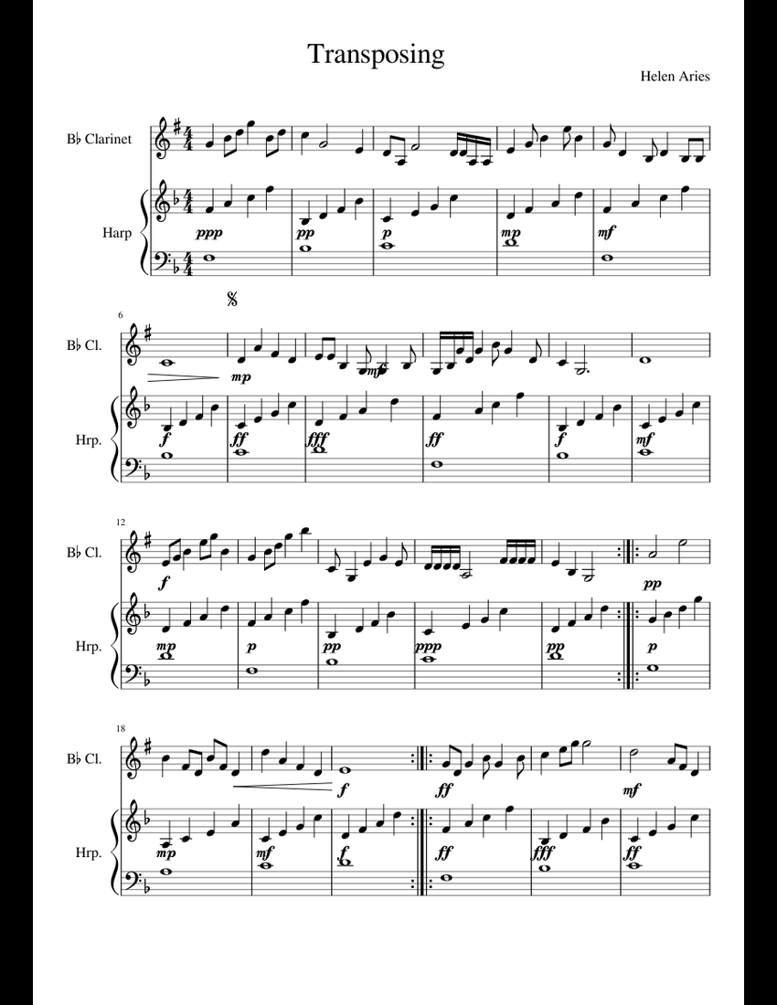 Transposing Sheet Music For Clarinet Harp Download Free In PDF Or MIDI Transposing Sheet Music For Clarinet Harp Download Free In PDF Or MIDI