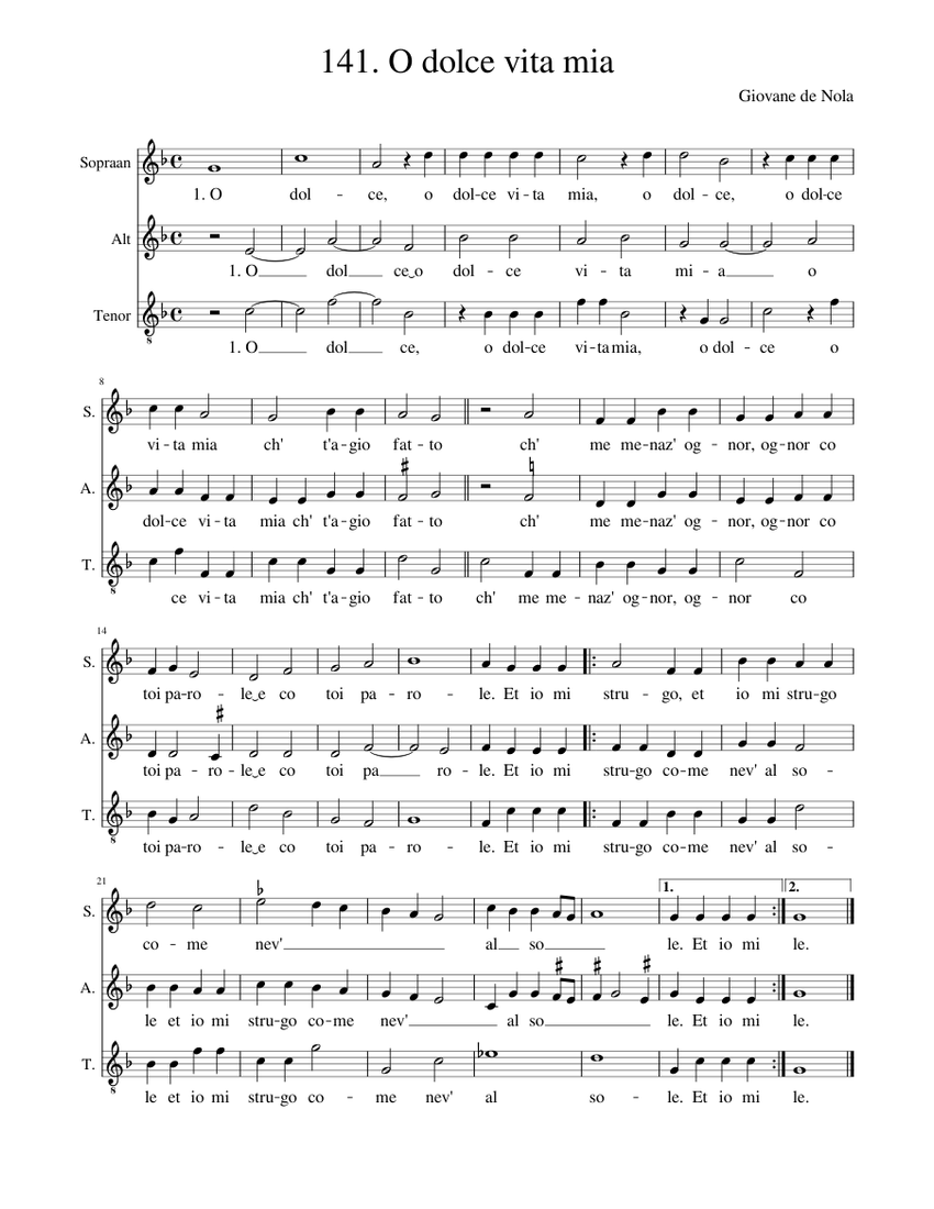 Prendi La Mia Vita Testo 141. O dolce vita mia Sheet music for Voice | Download free in PDF or