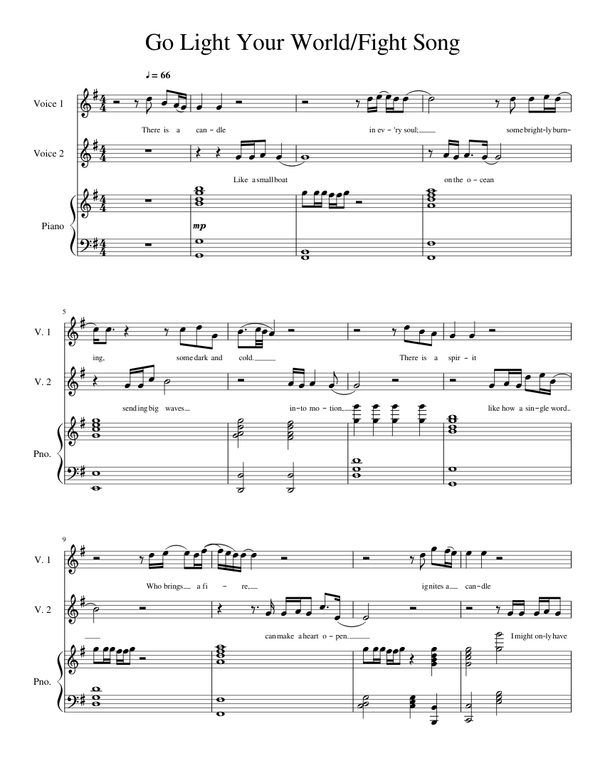 Go Light Your World/Fight Song Sheet music for Piano, Harp (Mixed Trio ...