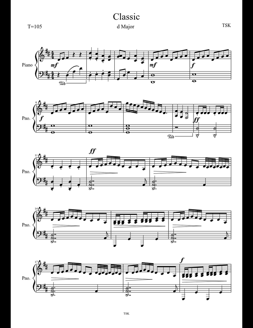 Classic sheet music for Piano download free in PDF or MIDI