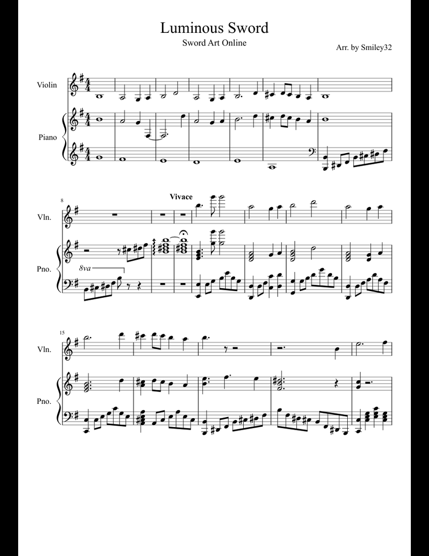 Luminous Sword Sword Art Online sheet music for Violin, Piano