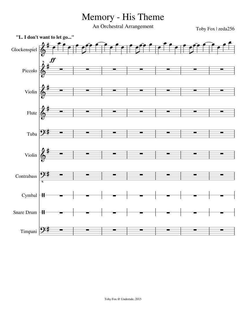 Undertale - His Theme (Memory) [Orchestral Arrangement] Sheet music for