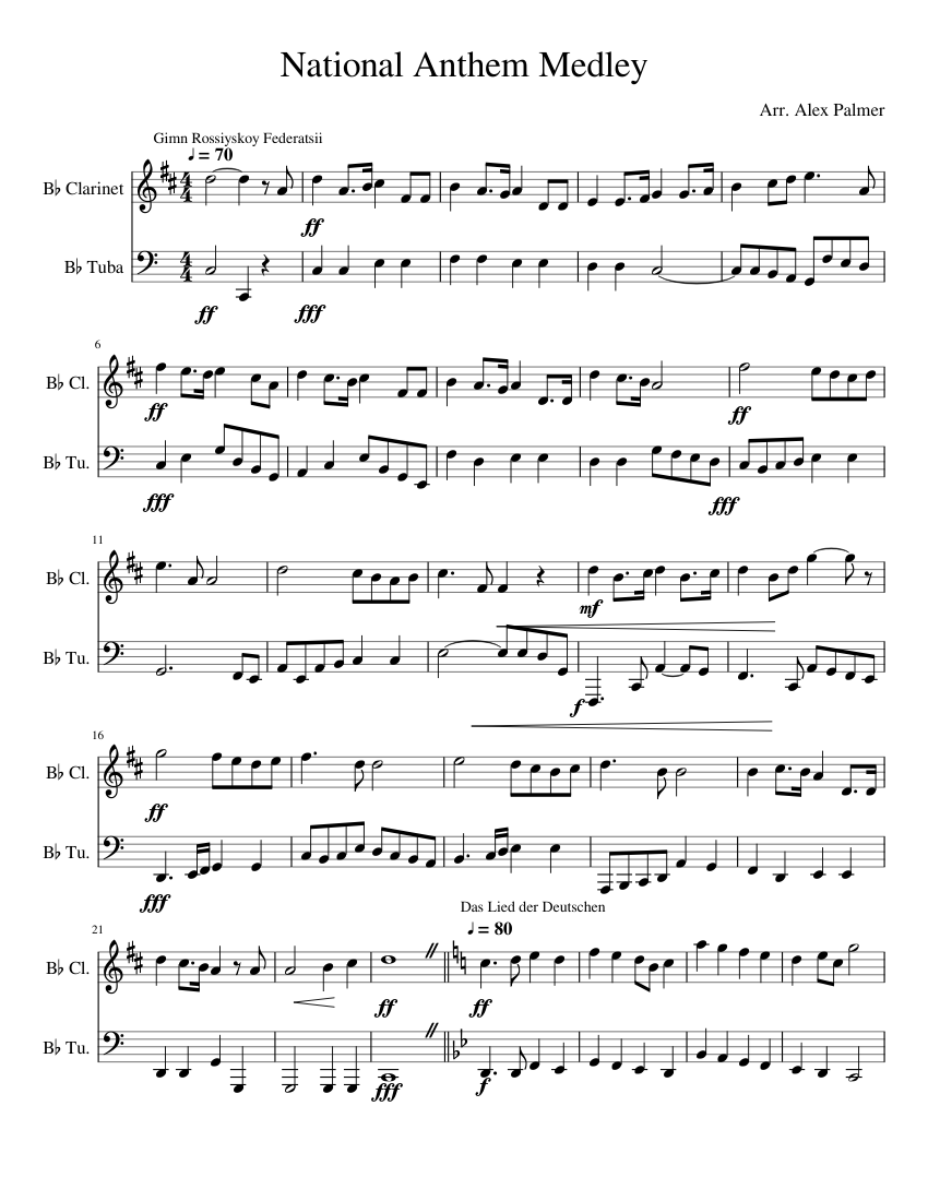 National Anthem Medley and tuba duet sheet music for