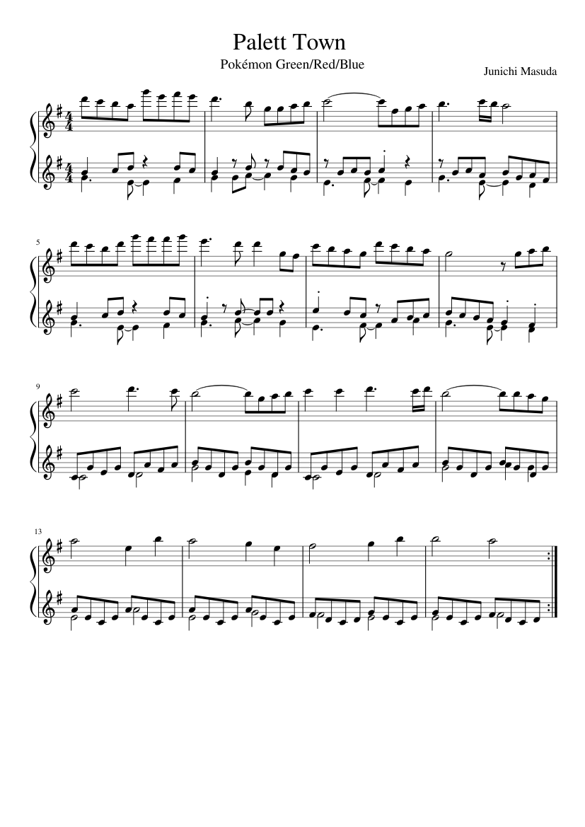 Palett Town sheet music composed by Junichi Masuda – 1 of 1 pages