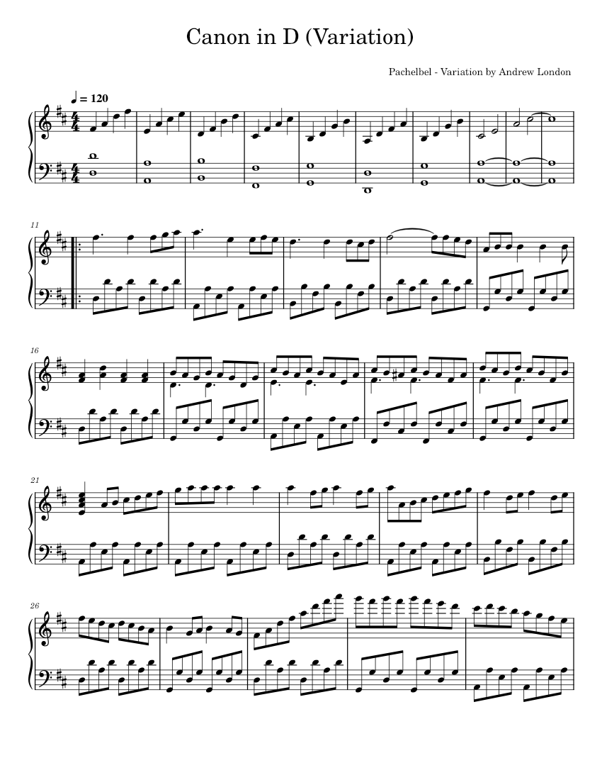 Canon in D (Original Piano Variation) sheet music for Piano download free in PDF or MIDI