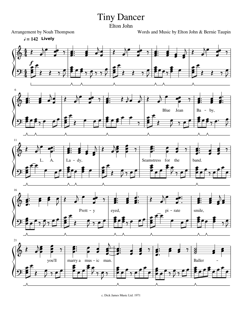 Tiny Dancer Piano Sheet Sheet Music For Piano Solo Musescore Com - your song elton john roblox sheet music free robux