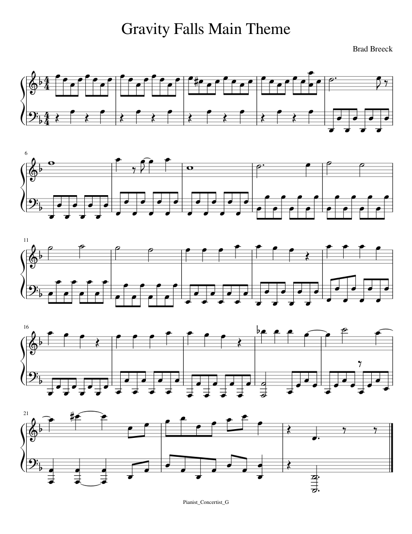 Gravity Falls - Main Theme sheet music for Piano download free in PDF