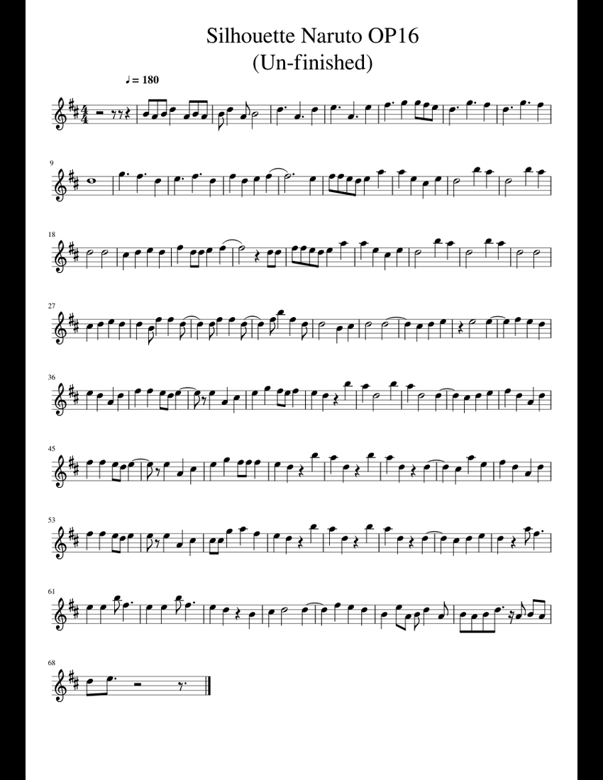 Silhouette Naruto op 16 sheet music for Flute download free in PDF or MIDI