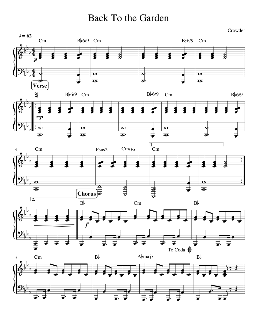 Back To The Garden Sheet Music For Piano Download Free In Pdf Or