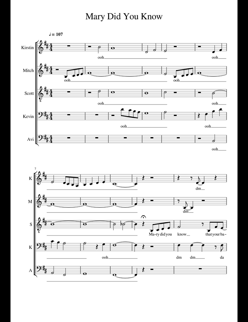 Mary Did You know (Pentatonix) sheet music for Bass, Percussion