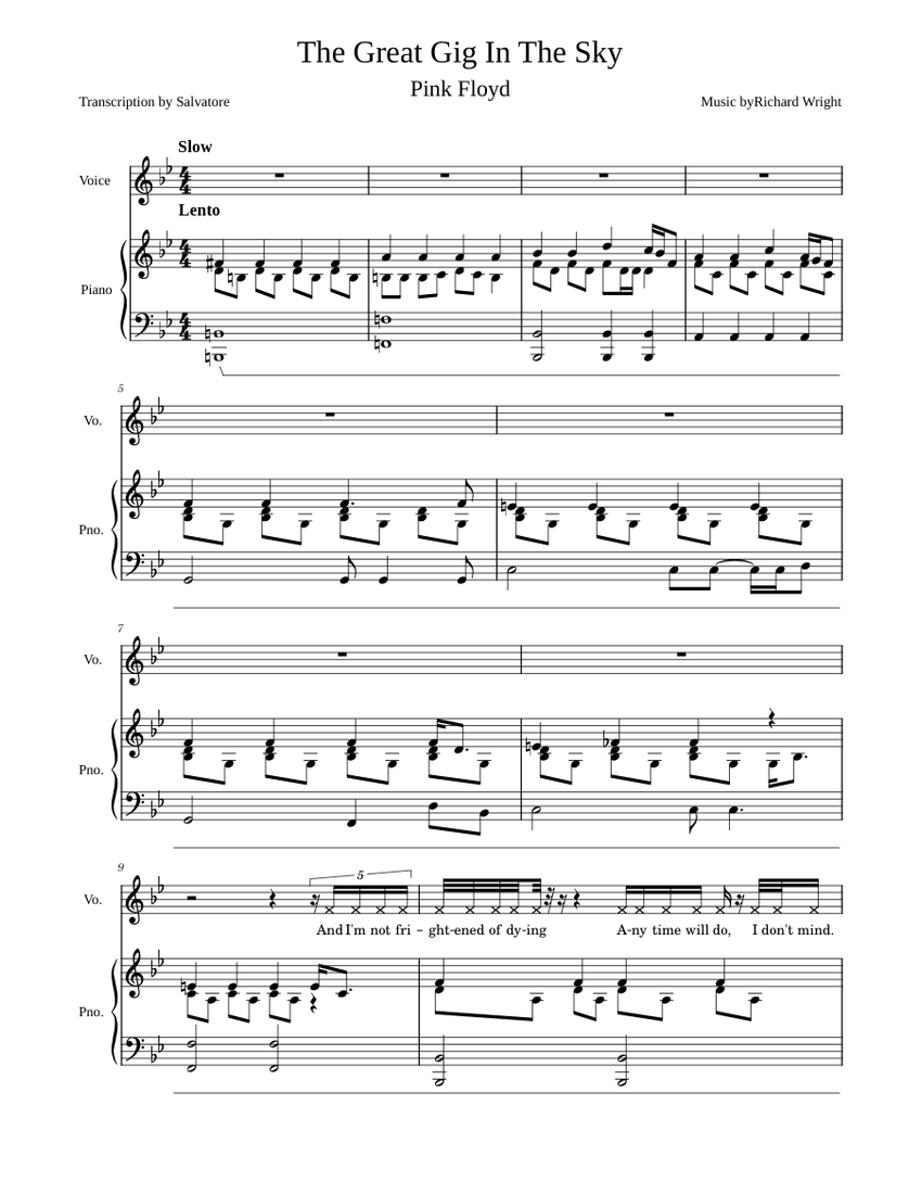 The Great Gig In The Sky sheet music for Piano, Voice download free in