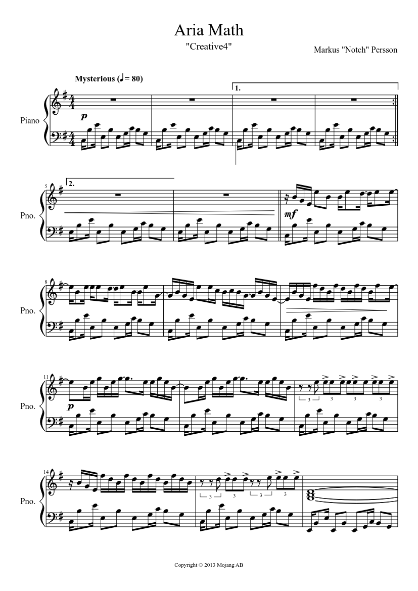 Aria Math Creative4 Sheet Music For Piano Solo Musescore Com - roblox minecraft piano sheet