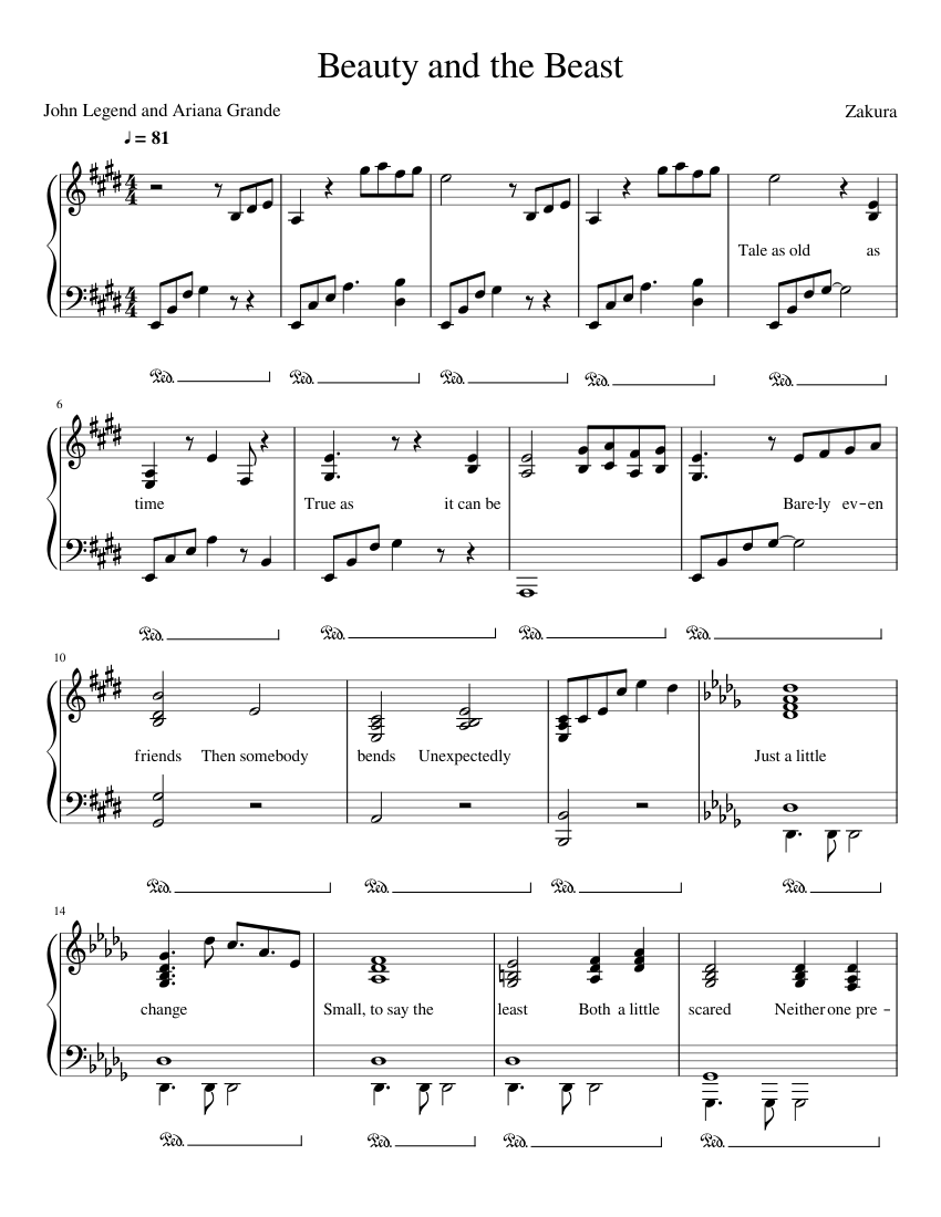 Beauty And The Beast Sheet Music For Piano Download Free In PDF Or MIDI