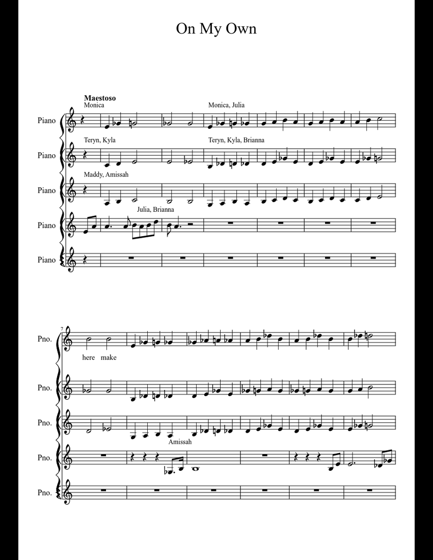 On My Own sheet music for Piano download free in PDF or MIDI
