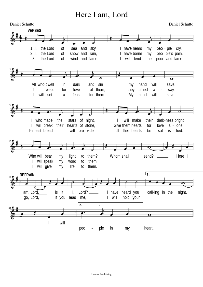 Free Printable Sheet Music For Here I Am Lord - Free Printable Templates
