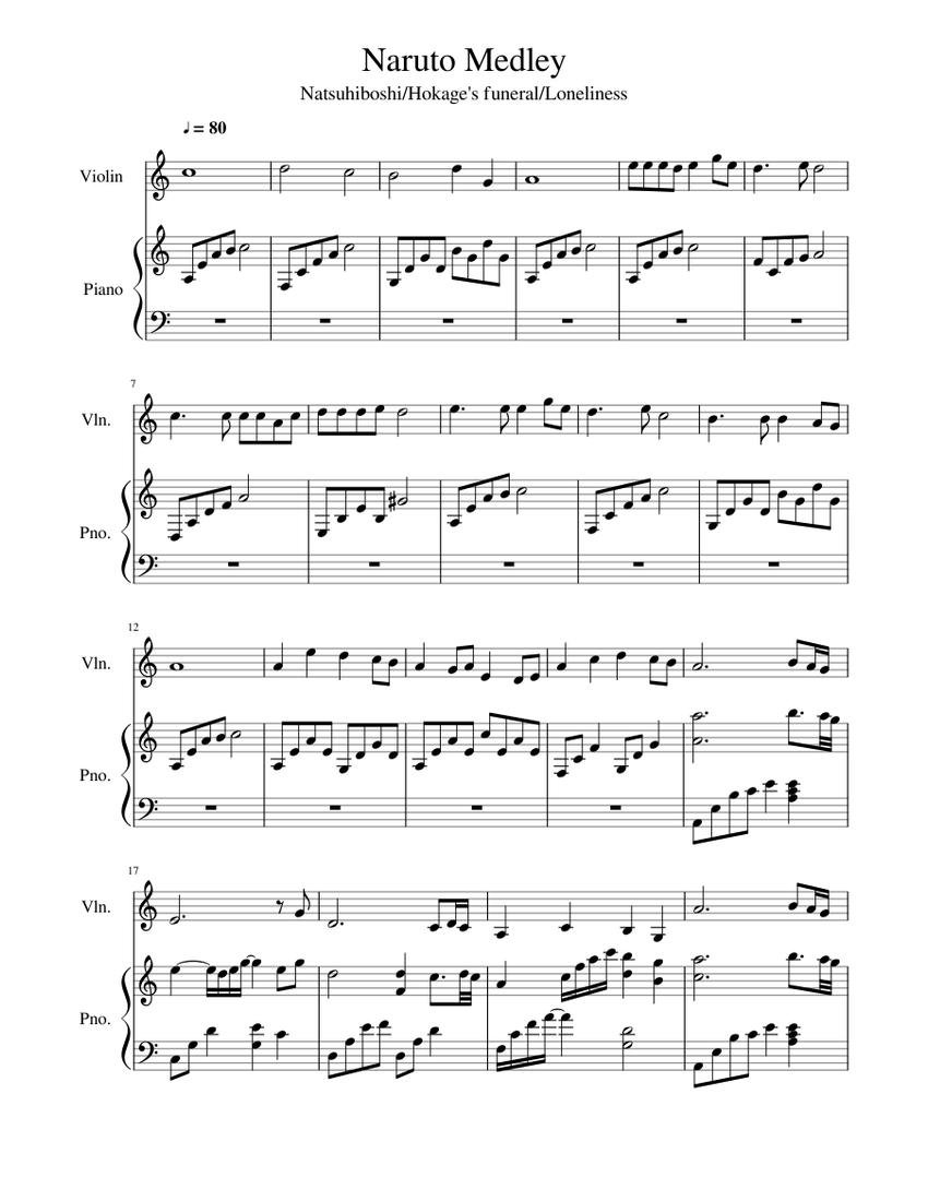 Naruto Medley Sheet music for Violin, Piano | Download free in PDF or