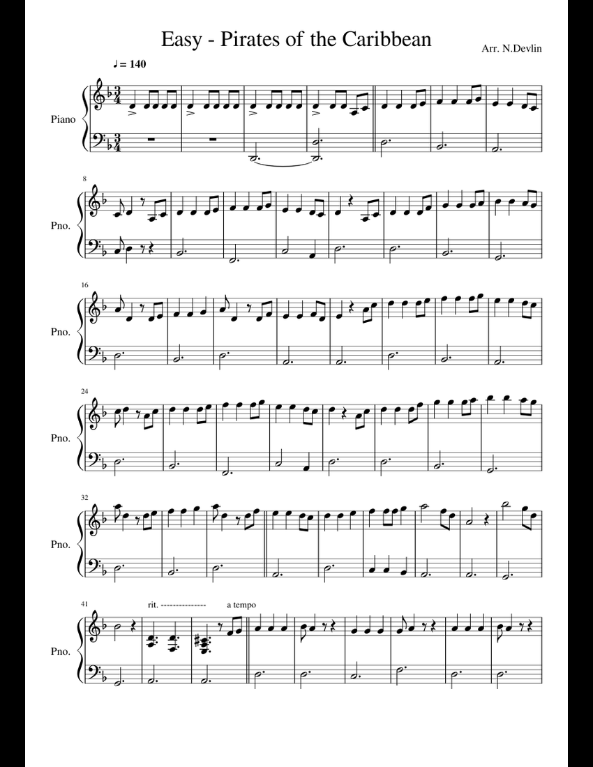 Pirates of the Caribbean - Easy Piano sheet music for Piano download