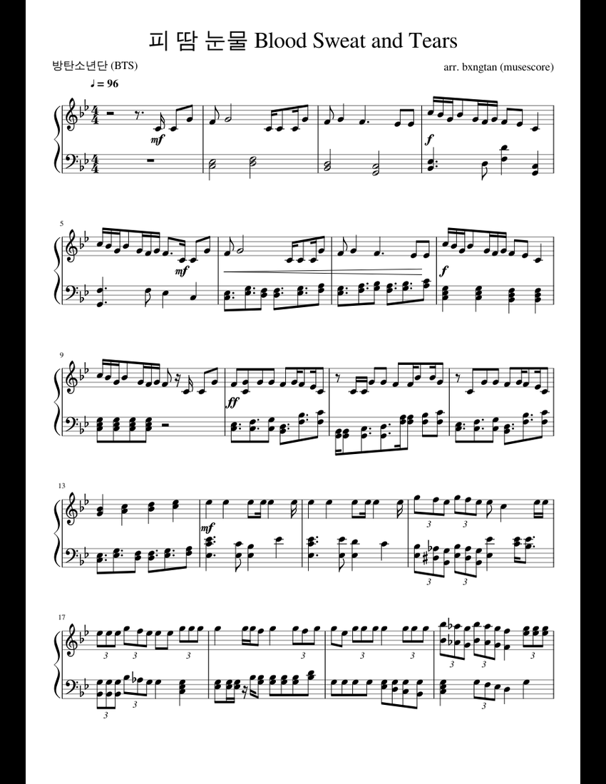 Bts Blood Sweat And Tears Piano