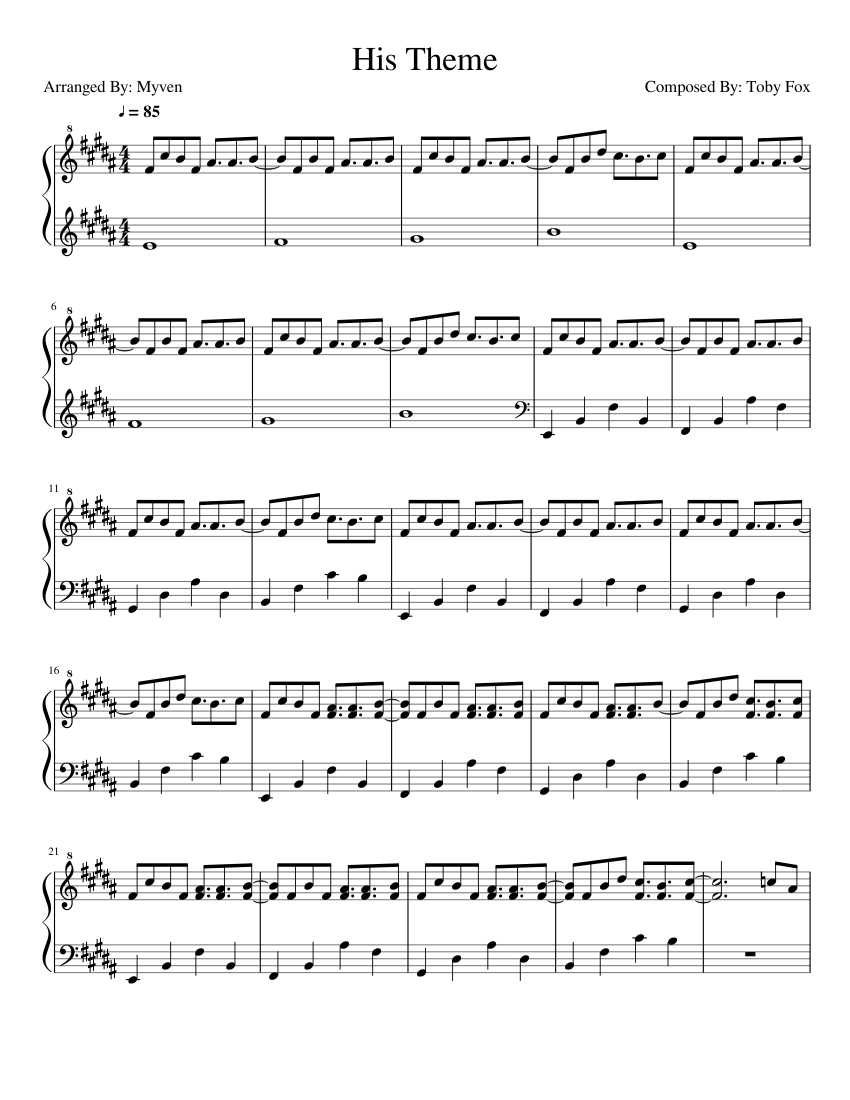 His Theme Sheet music for Piano | Download free in PDF or MIDI