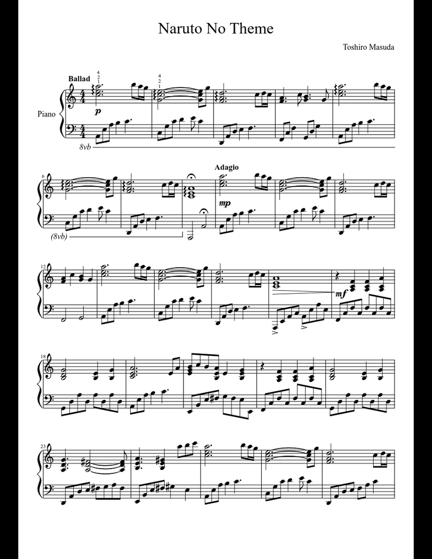 Naruto No theme sheet music for Piano download free in PDF or MIDI