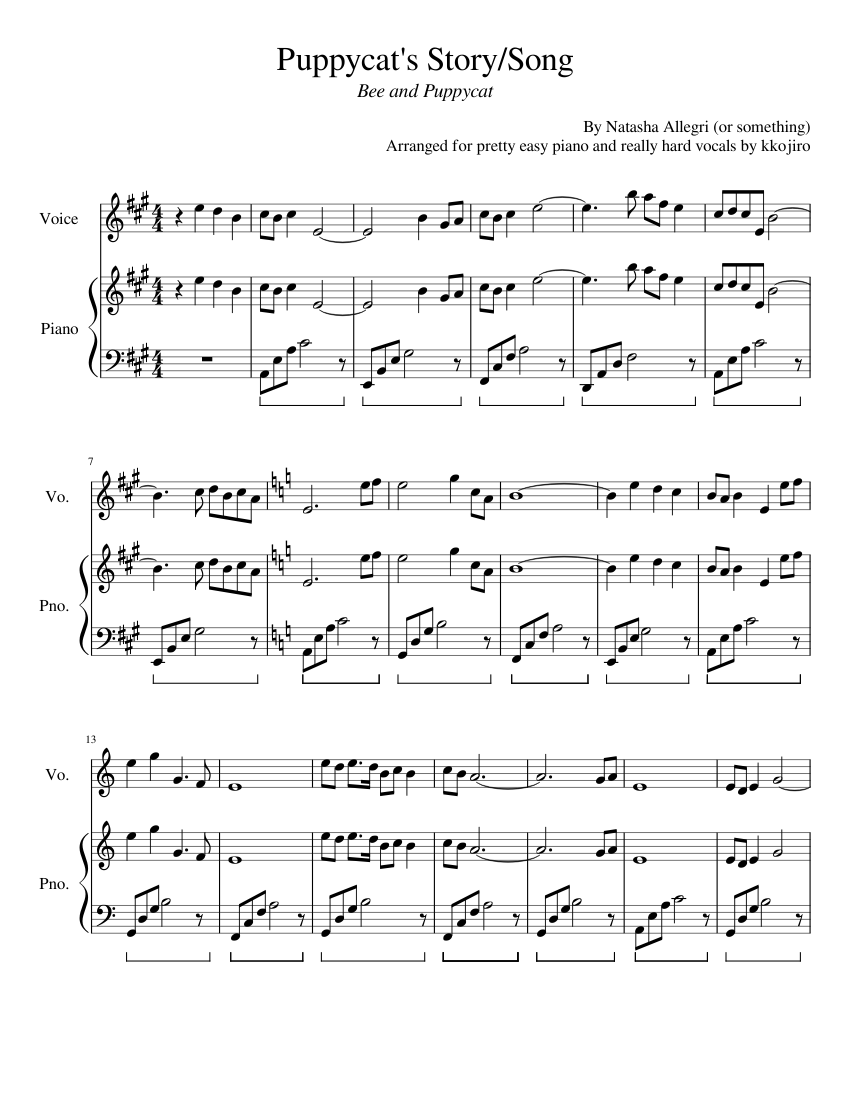 Puppycat's Story/Song (Bee and Puppycat) Sheet music for Piano, Vocals