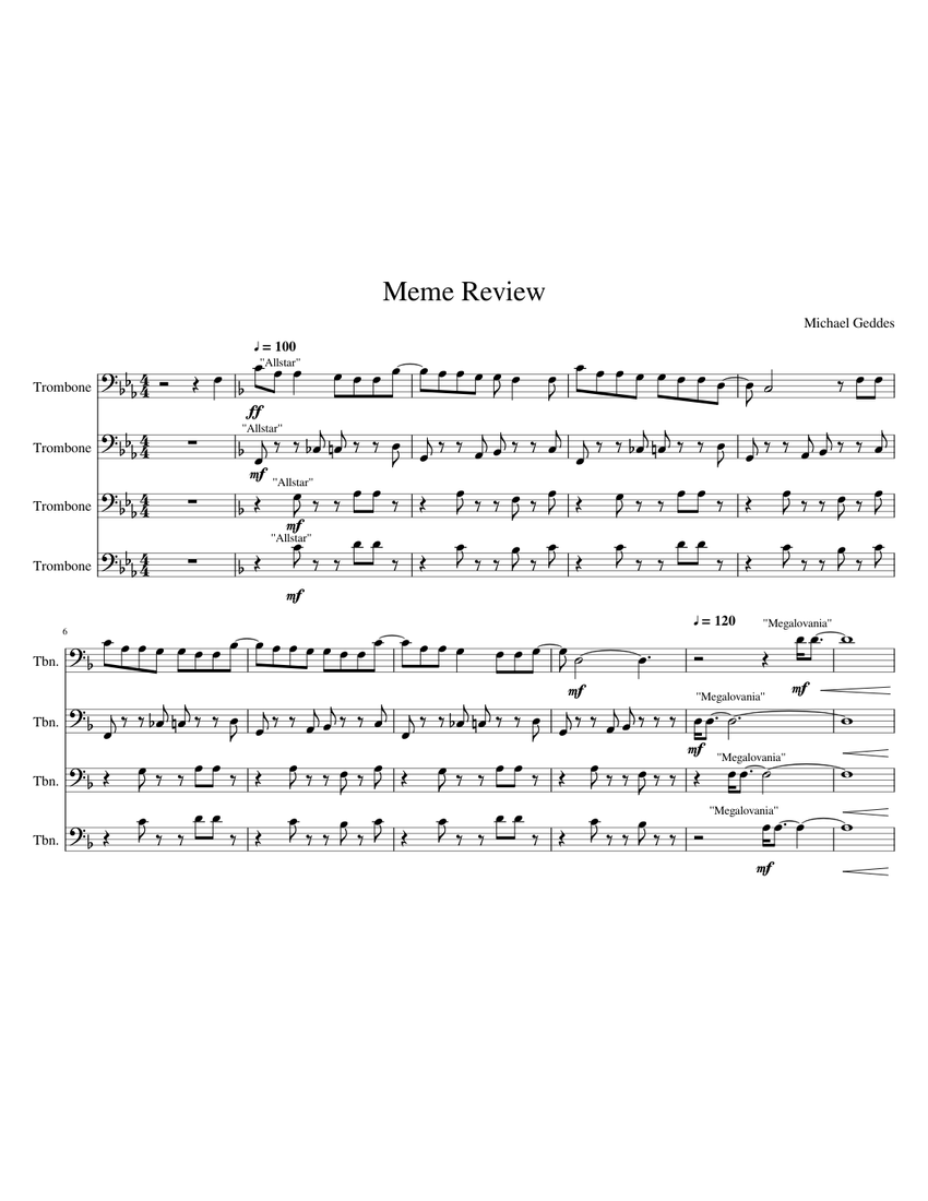Meme Review Trombone Quartet Sheet music for Trombone (Mixed Quartet