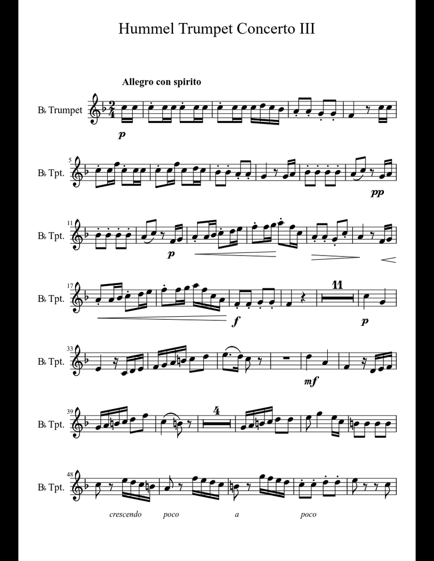 Hummel Trumpet Concerto III sheet music for Trumpet download free in ...