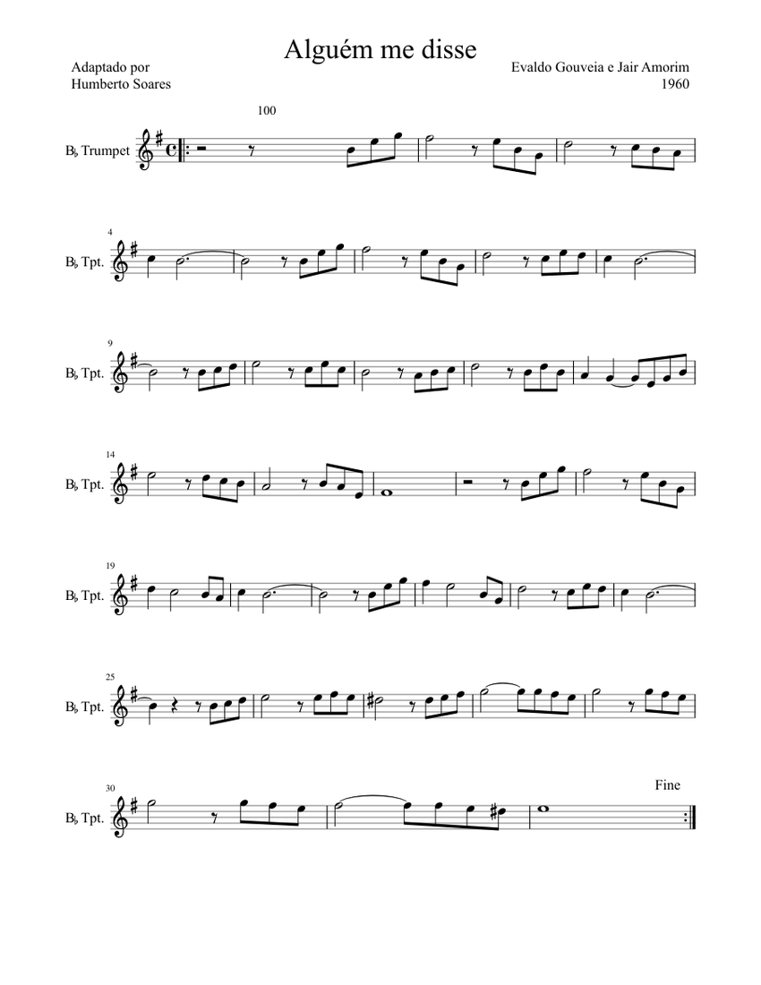 Alguém me disse Sheet music for Trumpet | Download free in PDF or MIDI ...