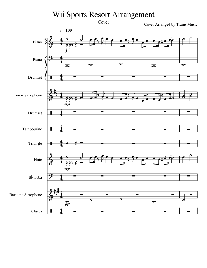 Wii Sports Resort Arrangement Sheet Music For Piano Flute