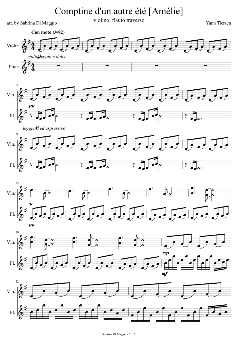 amelie piano music sheet Comptine un autre été violin piano amelie ...