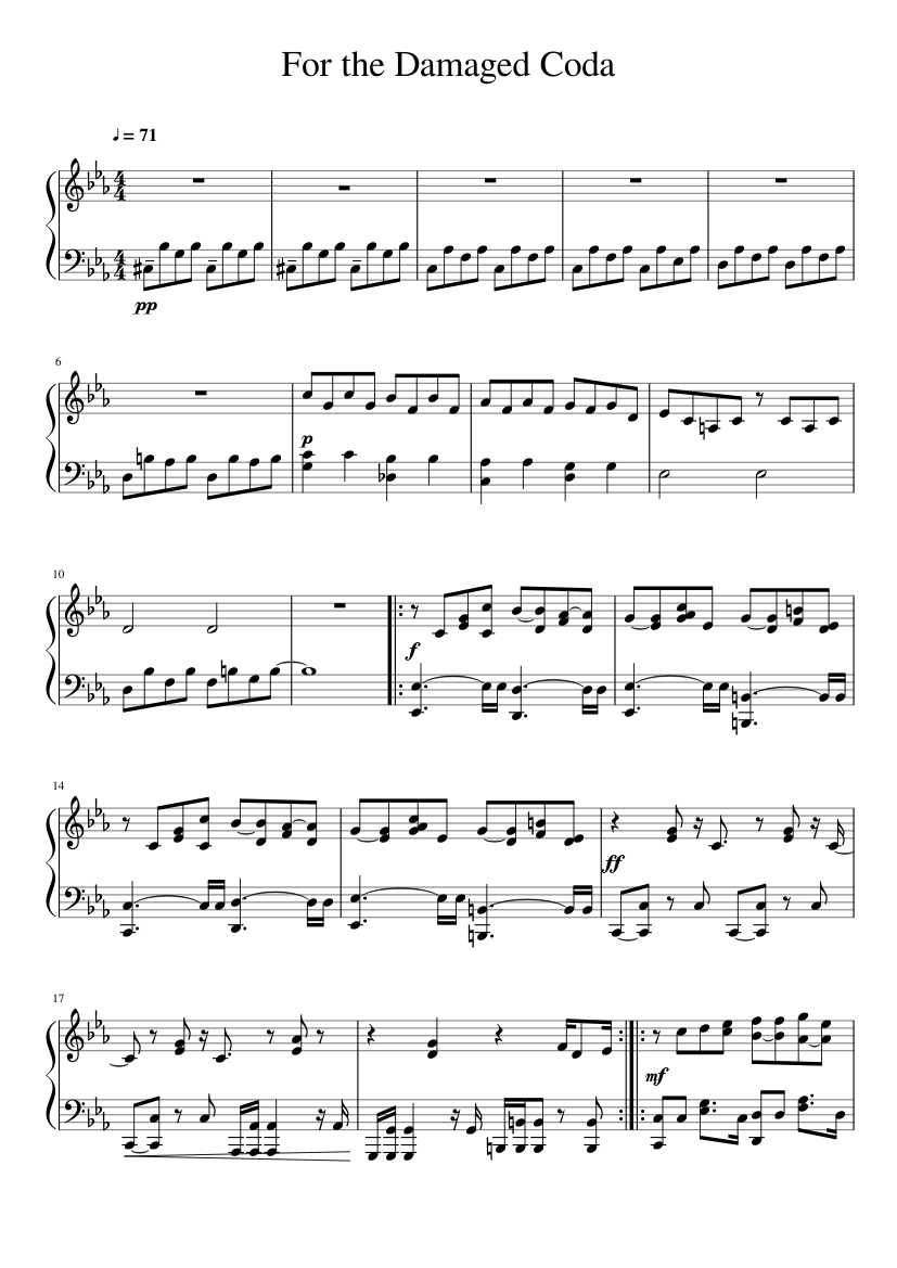 For the Damaged Coda sheet music for Piano download free in PDF or MIDI