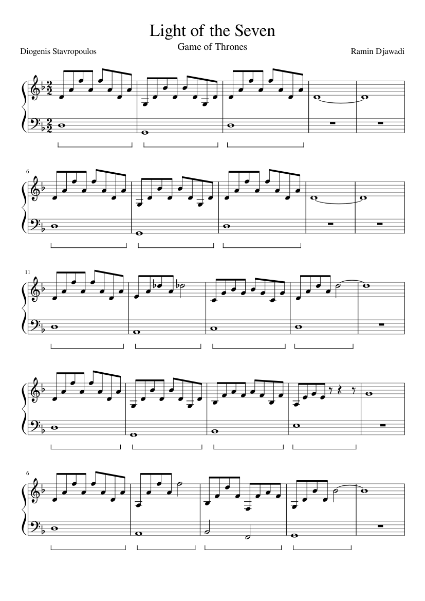 Light of the Seven sheet music for Piano download free in PDF or MIDI