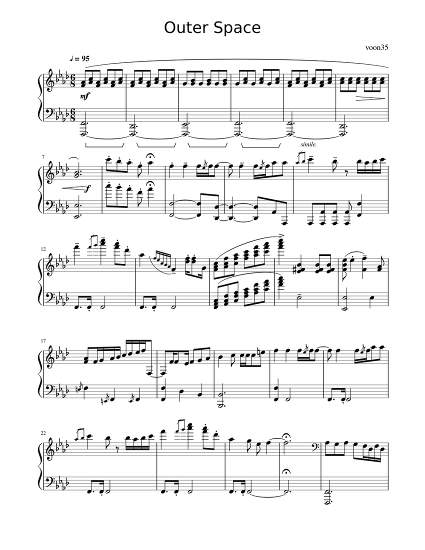Outer Space in F minor | Musescore 2 Sheet music for Piano (Solo